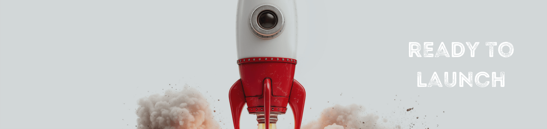 A red rocket launching with a cloud below it.