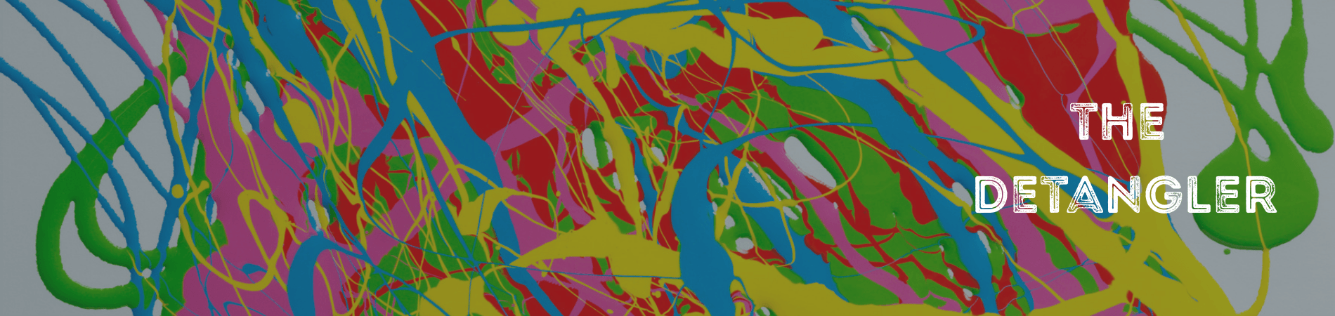 A mess of multicoloured paint splattered across a white background.