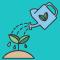An icon of a flower sprouting out of the earth and a water can watering it