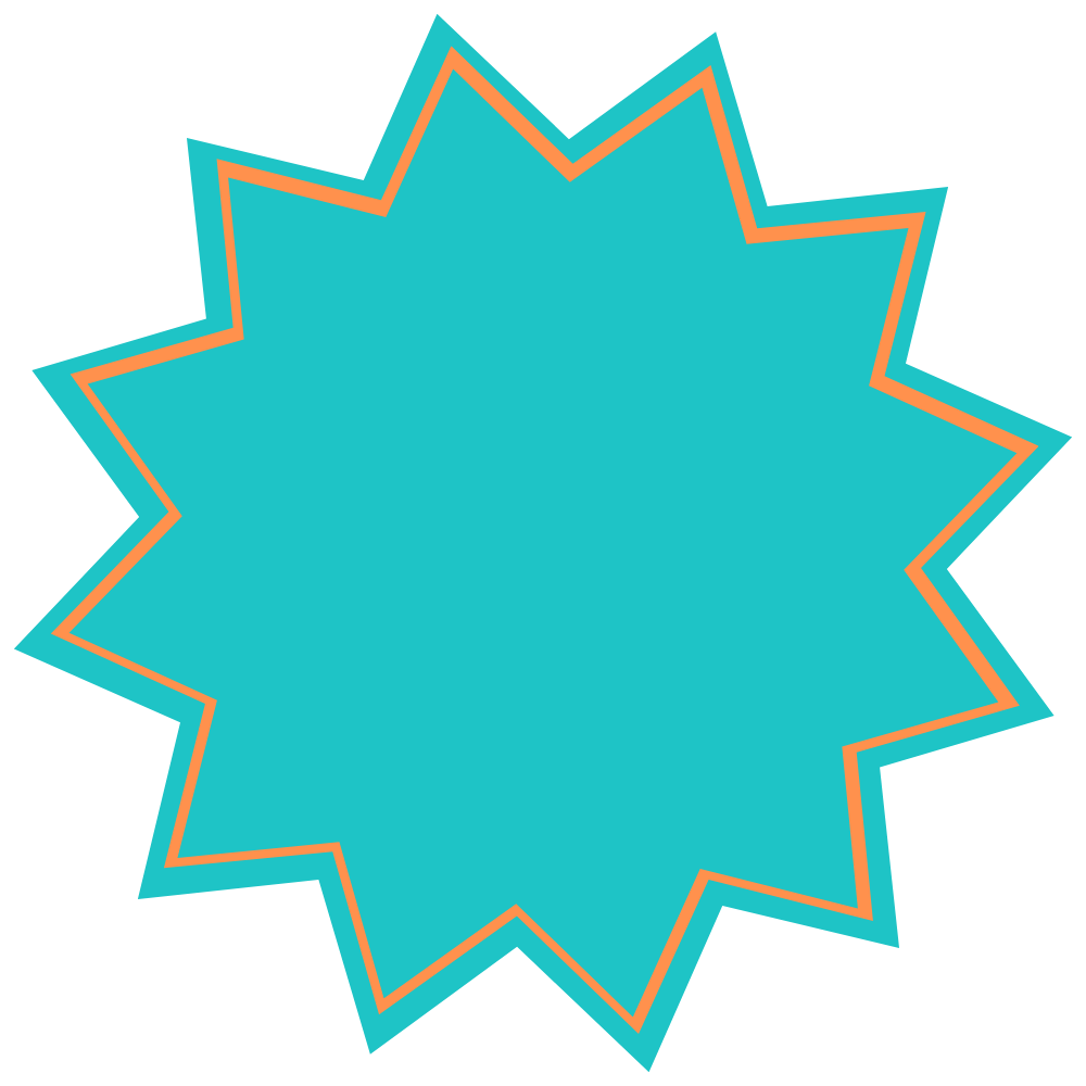 An orange star shape used for the background of the Veda Coda Community logo.